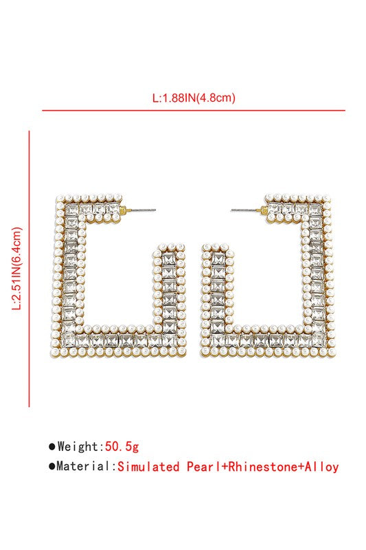 Crystal Pearl Square Hoop Earring