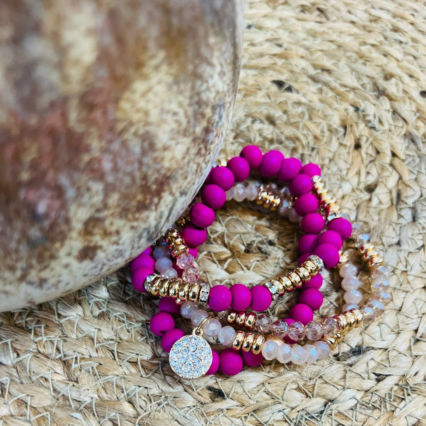 Fuchsia and Gold Layered Charm Bracelet