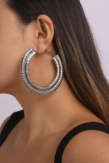 Silver and Sleek Thick Metal Large Hoop Earrings